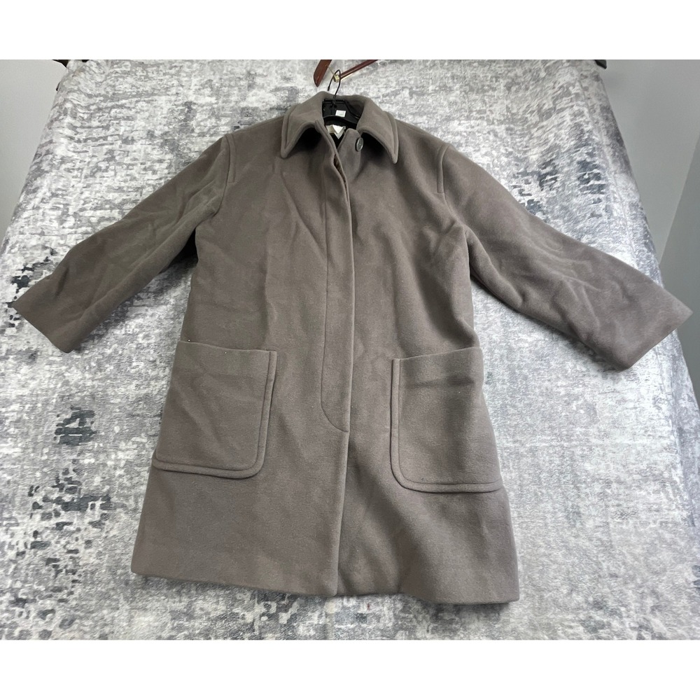 ICB Car Coat Taupe Wool Blend Full Button Up Khaki Gray